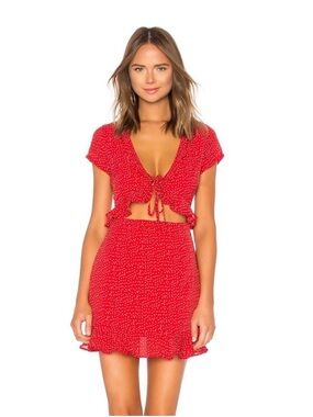 NWT Superdown Mercy Red Polka Dot Mini Dress Tie Front Bare Midriff Size Small